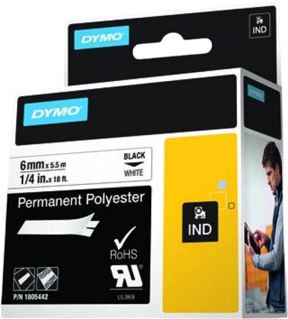 Стрічка для етикеток Dymo Rhino Permanent Polyester 6 мм x 5.5 м Black/White (1805442) - зображення 3