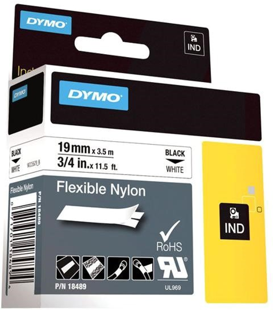 Taśma etykietowa Dymo Rhino Flexible Nylon 19 mm x 3.5 m Black/White (71701184894) - obraz 3