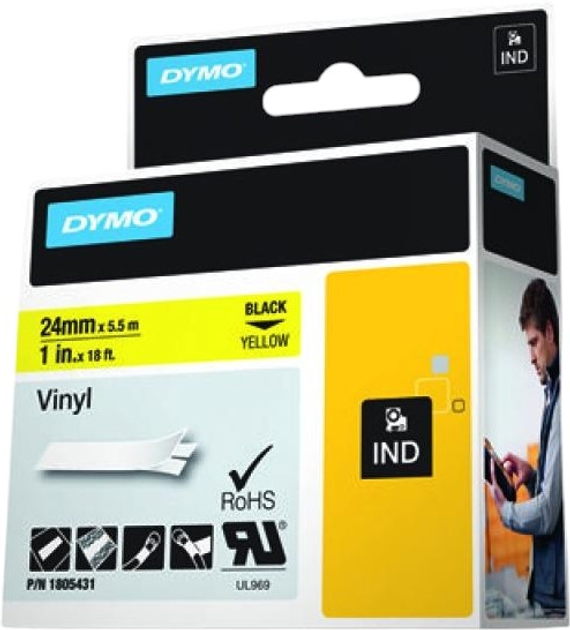 Стрічка для етикеток Dymo Rhino Vinyl 24 мм x 5.5 м Black/Yellow (1805431) - зображення 2