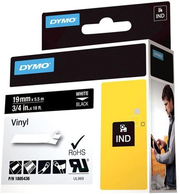 Стрічка для етикеток Dymo Rhino Vinyl 19 мм x 5.5 м White/Black (1805436) - зображення 2