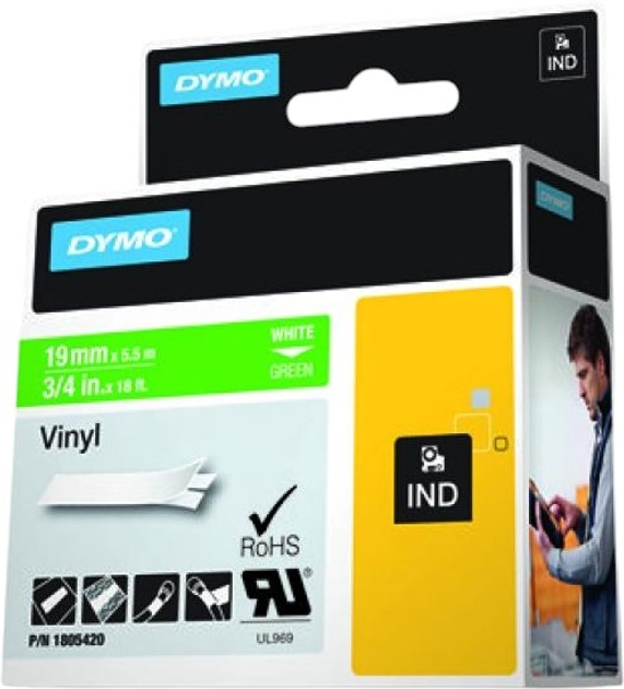 Taśma etykietowa Dymo Rhino Vinyl 19 mm x 5.5 m White/Green (1805420) - obraz 3
