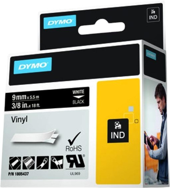 Taśma etykietowa Dymo Rhino Vinyl 9 mm x 5.5 m White/Black (1805437) - obraz 3