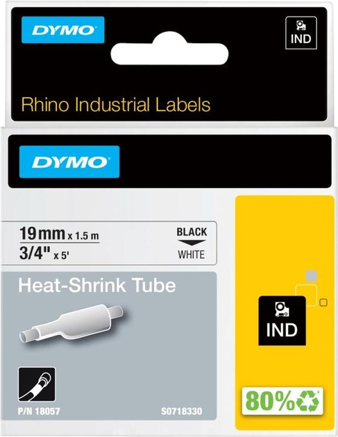 Термозбіжна трубка Dymo RhinoPro Heat Shrink Tubing 19 мм x 1.5 м Black/White (71701180575) - зображення 1