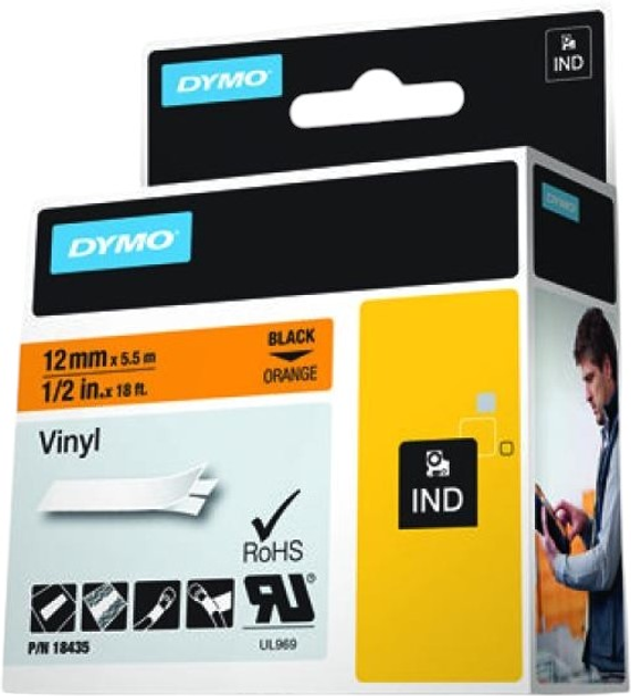 Стрічка для етикеток Dymo Rhino Vinyl 12 мм x 5.5 м Black/Orange (71701184351) - зображення 2