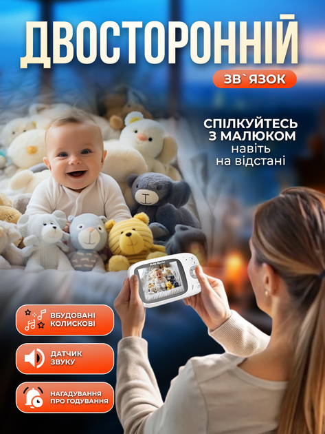 Видеоняня беспроводная радионяня с двусторонней связью Andowl q-sx907X1 видеонаблюдение в детскую с портативным дисплеем 3.2 дюйма радио няня с ночным видением колыбельными и экраном радионяни видеоняни беспроводные видео няни - изображение 2
