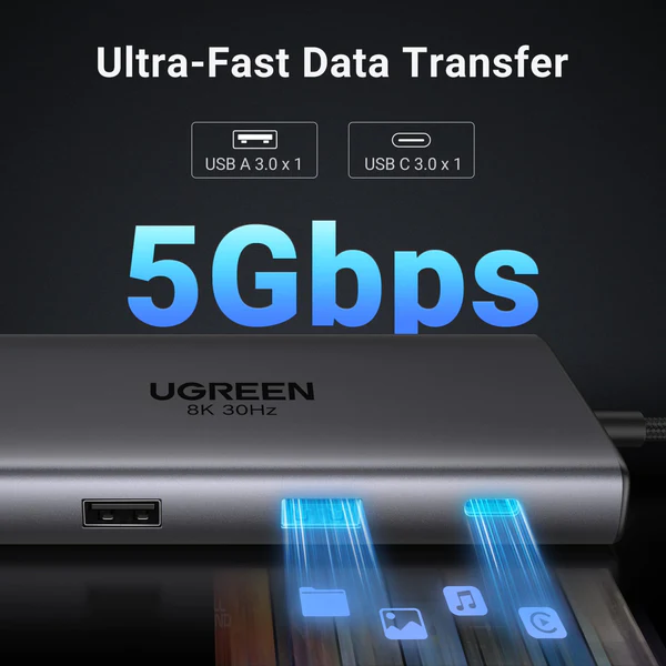 Концентратор USB-C UGREEN CM639 Type-C 10 in 1 HDMI 8K HDR PD100W Ethernet RJ45 SD/TF док-станція (15534) - зображення 7