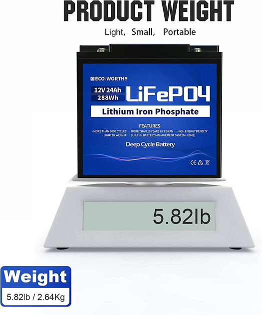 Аккумулятор Eco Worthy LiFePO4 12V 24Ah (288Wh) на 3000+ жизненных циклов - изображение 8