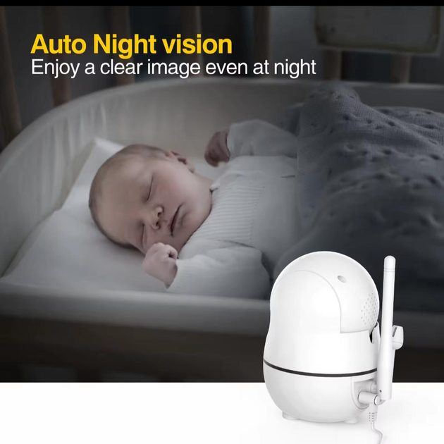 Видеоняня Baby Monitor SM-70PTZ с 7-дюймовым ЖК-монитором, аккумулятор 4000 mah(24 часа работы), обзор 355 град, датчиком звука, ночное видение, поворотная радионяня и измерением температуры - изображение 4