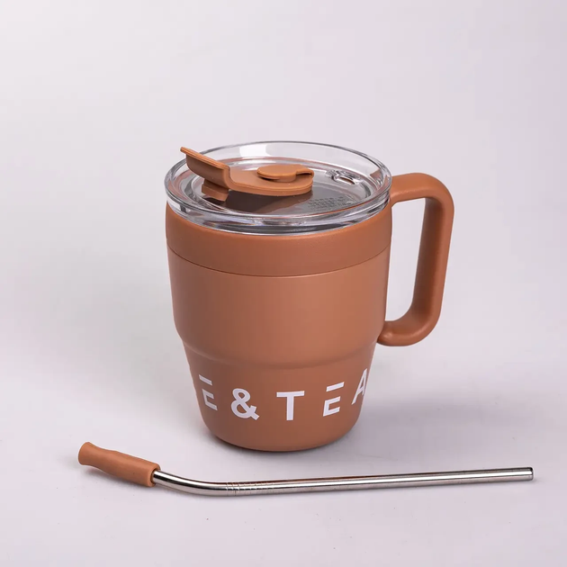 Термочашка Coffee & Tea з трубочкою коричнева - Фото 3 Термочашка Coffee & Tea з трубочкою коричнева - зображення 3