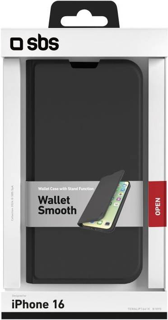 Etui SBS Smooth Wallet z PU do Apple iPhone 16 Czarny (TEWALIP1661K) - obraz 2