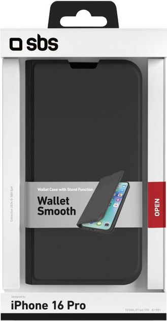 Etui SBS Smooth Wallet z PU do Apple iPhone 16 Pro Czarny (TEWALIP1661PK) - obraz 2