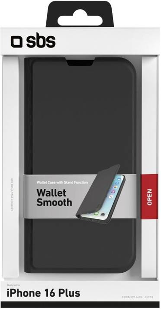 Etui SBS Smooth Wallet z PU do Apple iPhone 16 Plus Czarny (TEWALIP1667K) - obraz 2