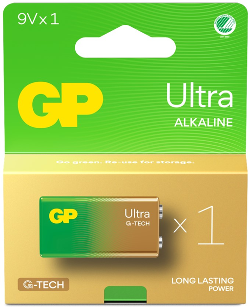 Батарейка GP Ultra Alkaline 9V Battery 1604AU/6LF22 (4891199220203) - зображення 1