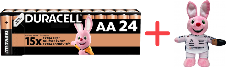 Лужні батарейки Duracell АА 24 шт + Plush Bunny 1 шт (50144806700289 ...