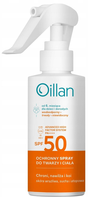 Spray przeciwsłoneczny Oillan ochronny dla dzieci od 6. miesiąca i dorosłych Spf 50+ 125 ml (5900116101927) - obraz 1