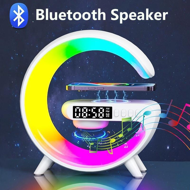 Настільна LED лампа-нічник VHG G63 з бездротовою зарядкою 10W та Bluetooth колонкою White. - изображение 8