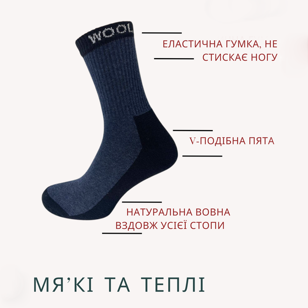 Набор мужских носков теплых высоких шерстяных Лео WOOL 40-45 6 пар Серый/Синий/Хаки (ROZ6501054594) - изображение 14