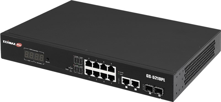 Switch Edimax Surveillance VLAN 12-Port Gigabit PoE+ Long Range Black (GS-5210PL) - obraz 3