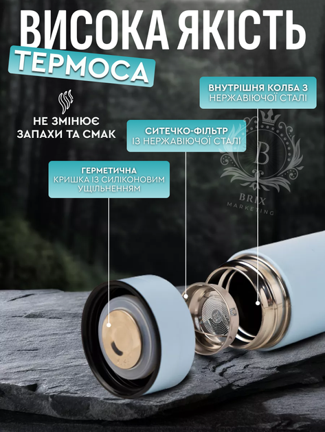 Термос із сенсорним датчиком температури для води напоїв із нержавіючої сталі 500 мл Блакитний - зображення 2