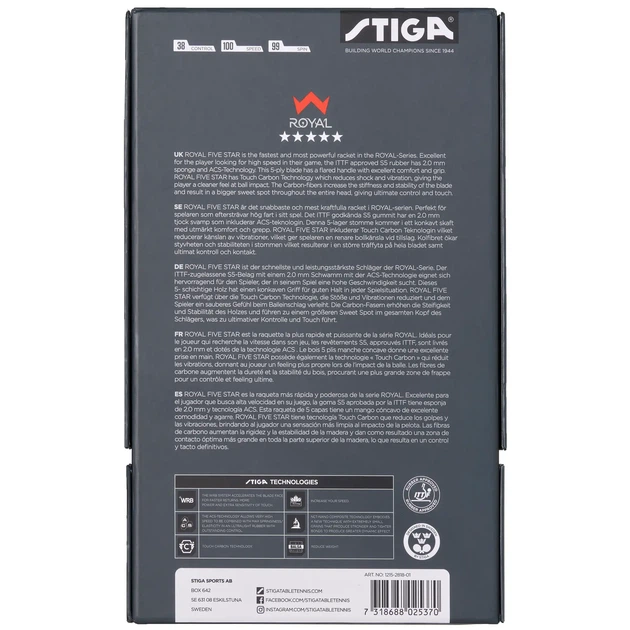Ракетка для настільного тенісу Stiga Royal Carbon 5 Star FL (1215-2818-01) - Фото 6 Ракетка для настільного тенісу Stiga Royal Carbon 5 Star FL (1215-2818-01) - зображення 6