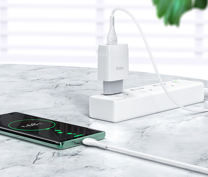 Адаптер сетевой HOCO Type-C cable Glorious single port charger set C72Q 1USB QC3.0/FCP/AFC 3A 18W white - Фото 2 Адаптер сетевой HOCO Type-C cable Glorious single port charger set C72Q 1USB QC3.0/FCP/AFC 3A 18W white - изображение 2
