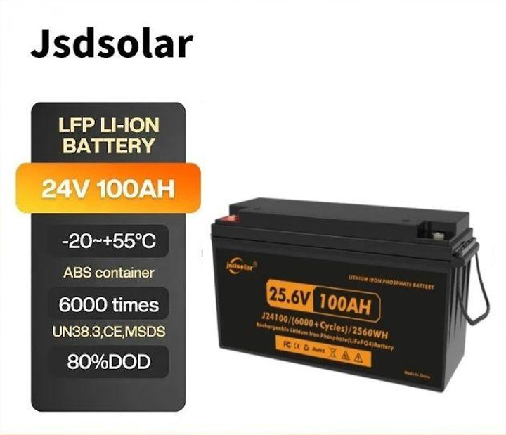 Аккумулятор LiFePo4 (литий железо фосфатный) Jsdsolar J24100 LiFePO4 24V (25,6V) - 100 Ah (2560Wh) (BMS 100A/100A) пластик bluetooth - изображение 2