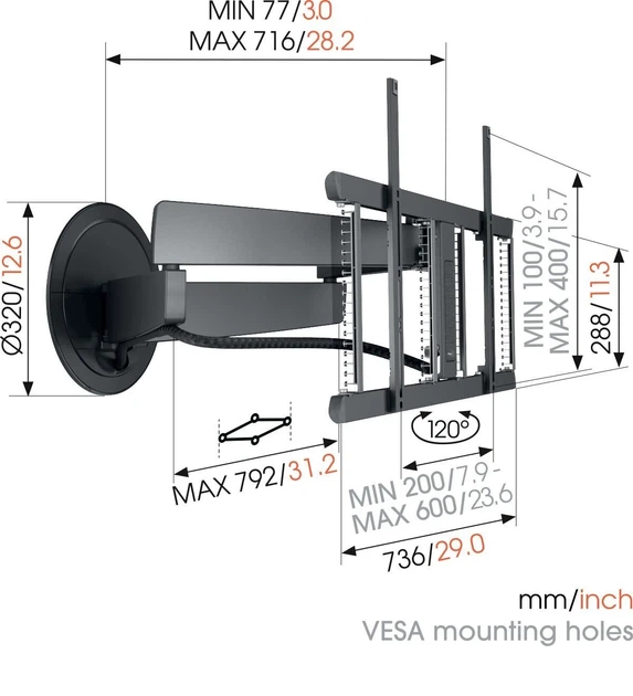 Vogel's TVM 7655 (black) Настінний кронштейн для LED/LCD/OLED - зображення 2