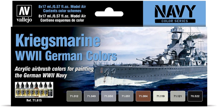 Набір акрилових фарб Vallejo Navy Kriegsmarine WWII German Colors 8 шт x 17 мл (8429551716154) - зображення 1