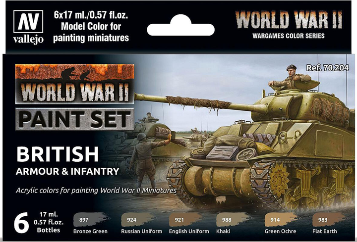 Набір акрилових фарб Vallejo Model Color 70.204 WWII British Armour & Infantry 6 шт x 18 мл (8429551702041) - зображення 1