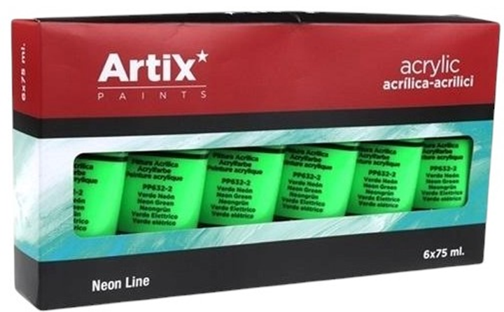 Zestaw farb akrylowych Artix PP632-2 Neon Green 6 x 75 ml (18435250982360) - obraz 2