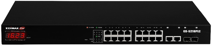 Switch Edimax Gigabit Ethernet 18 Ports Long Range Web Smart Switch with 2 SFP slots Black (GS-5216PLC) - obraz 2