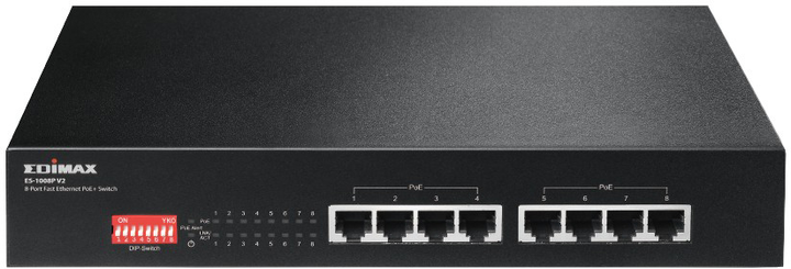 Switch Edimax Gigabit Ethernet 8 Ports Long Range PoE+ Switch with DIP Switch Black (ES-1008P V2) - obraz 1