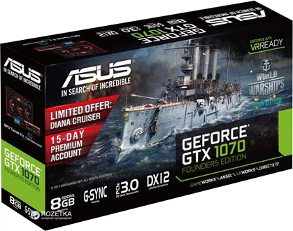 Видеокарта Asus PCI-Ex GeForce GTX 1070 Founders Edition 8GB GDDR5