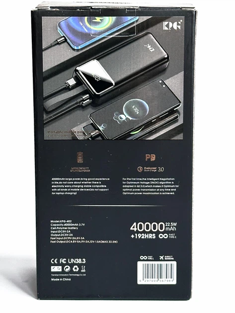 Павербанк 40000 мАч PowerBank KPG KP-402 с быстрой зарядкой QC3.0 PD22.5W УМБ (портативное зарядное устройство с фонариком, внешний аккумулятор - повербанк для трех уcтройств) - Фото 11 Павербанк 40000 мАч PowerBank KPG KP-402 с быстрой зарядкой QC3.0 PD22.5W УМБ (портативное зарядное устройство с фонариком, внешний аккумулятор - повербанк для трех уcтройств) - изображение 11