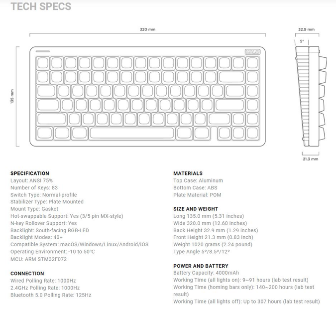 Беспроводная механическая клавиатура NuPhy Halo75 V2 / Raspberry (linear, 46gf) / Color - Blue Lagoon / Hot-Swappable, RGB, ANSI US - изображение 9