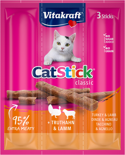 Лакомство для кошек Vitakraft мясные палочки с индейкой и ягненком 3 шт х 6 г (4008239241924) - изображение 1