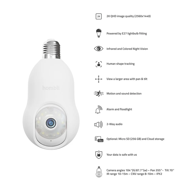 IP-камера Hombli Smart Bulb Cam E27 White (HBBU-0109) - зображення 3