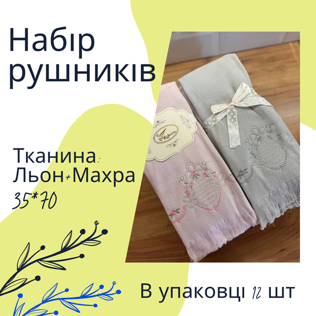 Набір 12 кухонних рушників льон-махра Koloco 35х70 см (Д-AL-kuhnya-006) - зображення 2