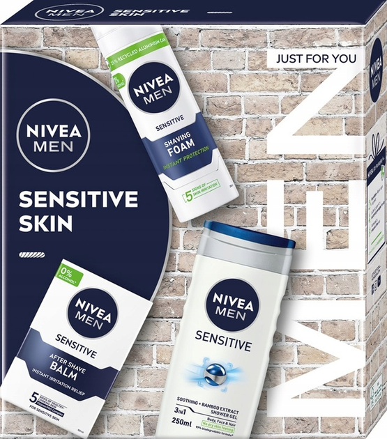 Zestaw dla mężczyzn Nivea Men Sensitive Skin Żel pod prysznic 250 ml + Balsam po goleniu 100 ml + Pianka do golenia 200 ml (9005800382876) - obraz 1