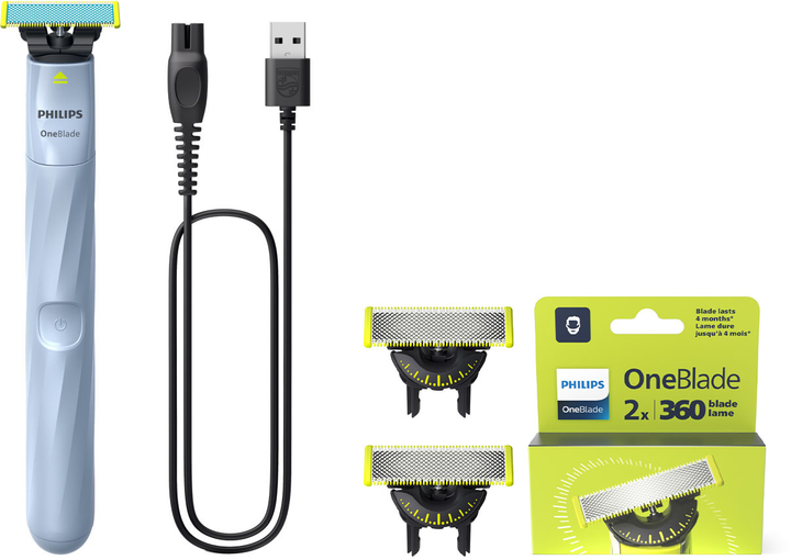 Набір Philips OneBlade Електростанок QP1324/20 для надчутливої шкіри + Змінне плаваюче лезо 360 QP420/50 2 шт (8720689021180/8710103997153) - зображення 1