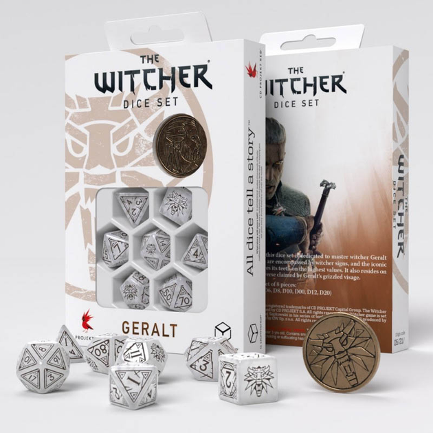 Zestaw kości Q-Workshop The Witcher Dice Kit Geralt Biały Wilk 7 elementów Perłowo-białe (5907699496105) - obraz 1