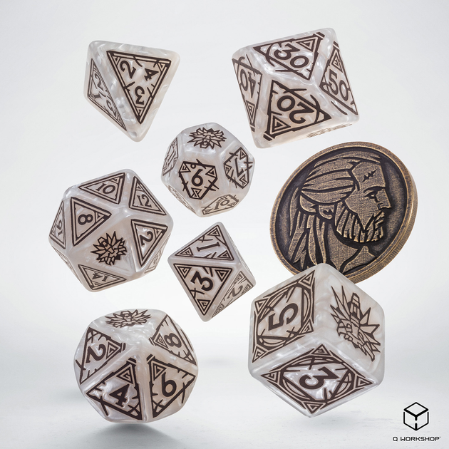 Zestaw kości Q-Workshop The Witcher Dice Kit Geralt Biały Wilk 7 elementów Perłowo-białe (5907699496105) - obraz 2