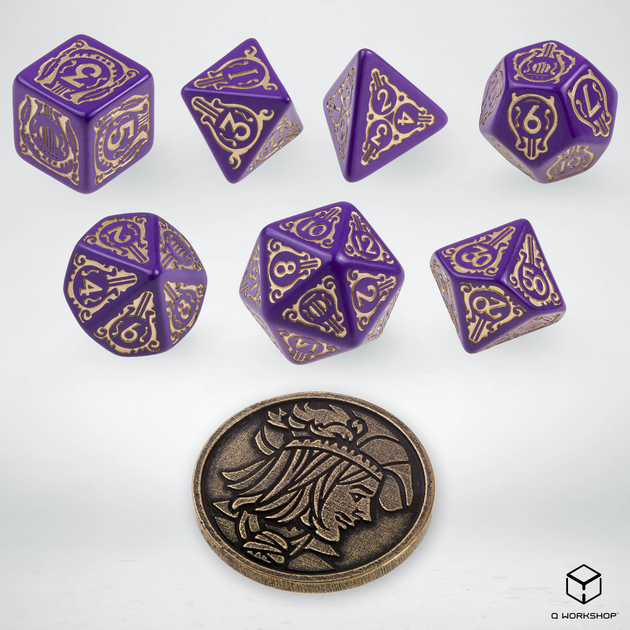 Набір кісток Q-Workshop The Witcher Dice Kit Лютик Віконт де Леттенхофе 7 деталей Фіолетові (5907699496136) - зображення 4
