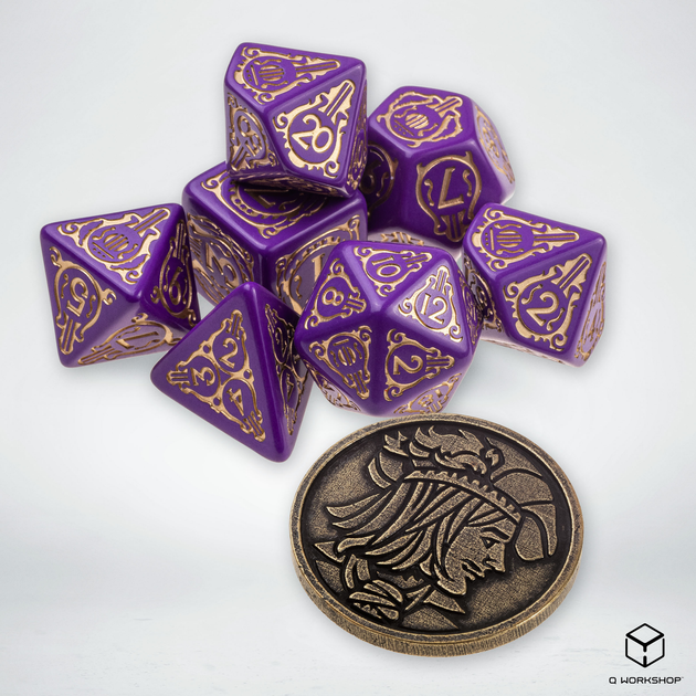 Набір кісток Q-Workshop The Witcher Dice Kit Лютик Віконт де Леттенхофе 7 деталей Фіолетові (5907699496136) - зображення 5