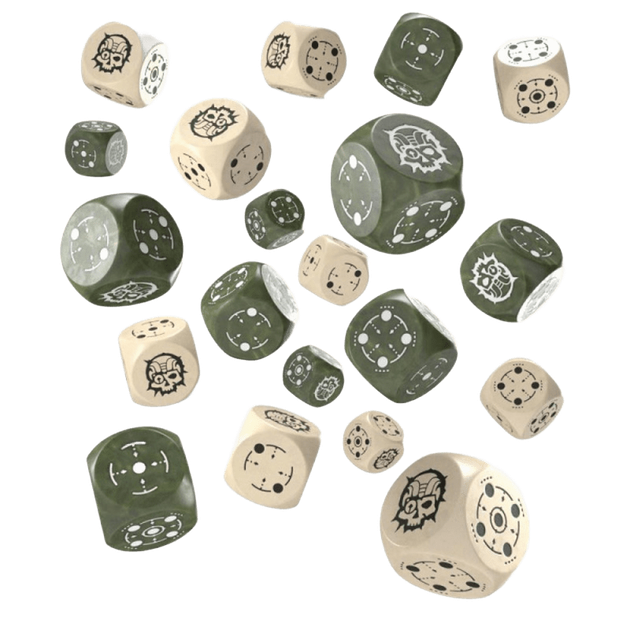 Zestaw kości Q-Workshop Crosshairs Compact D6 RPG Dice Kit Celownik 20 elementów Beżowo-oliwkowy (5907699497348) - obraz 2