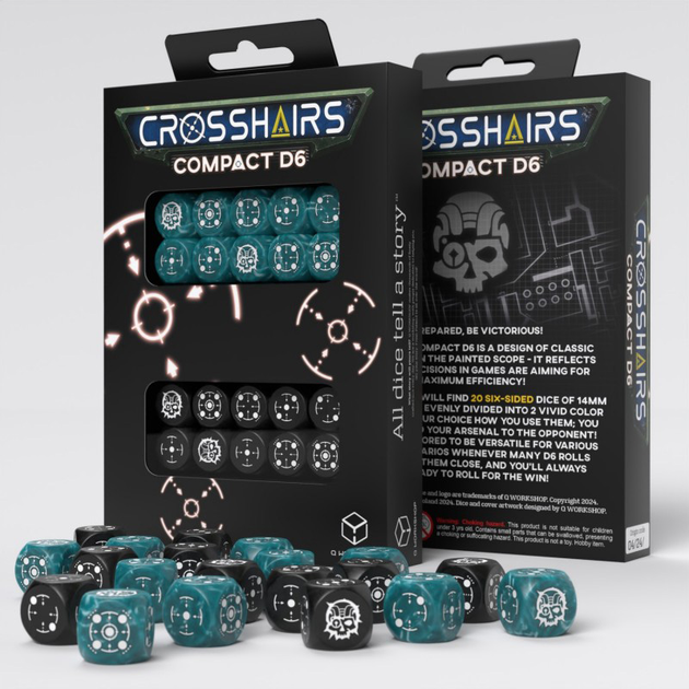 Набір кісток Q-Workshop Crosshairs Compact D6 RPG Dice Kit Приціл 20 деталей Грозові та чорні (5907699497355) - зображення 5