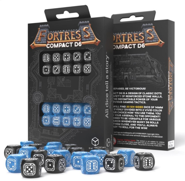 Zestaw kości Q-Workshop Fortress Compact D6 RPG Dice Kit Forteca 20 elementów Czarne i Niebieskie (5907699497386) - obraz 1