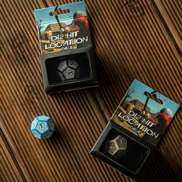 Кістка Q-Workshop D12 Hit Location Dice Попадання 12 граней Чорно-білий (5907699493715) - зображення 4
