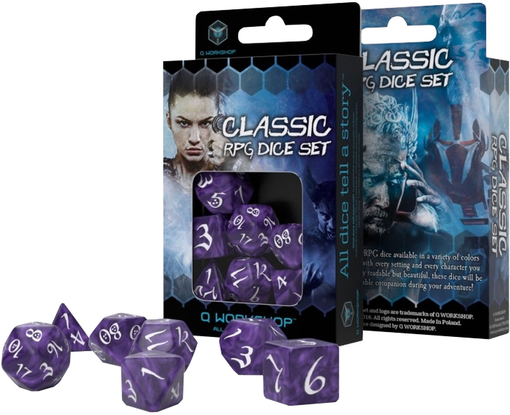 Набір кісток Q-Workshop Classic RPG Dice Kit Класичний 7 деталей Лавандово-білі (5907699493852) - зображення 5