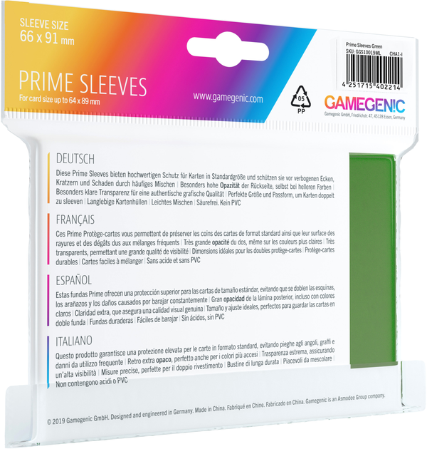 Набір кишень для карт Gamegenic Prime CCG Sleeves 6.6 x 9.1 см 100 шт Зелені (4251715402214) - зображення 2